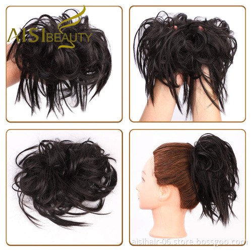 Aisi Beauty New Design Wholesale Multi Color Synthetic Curly Messy Donut Chignon Bun Elastic Rope Rubber Band Hair Extension